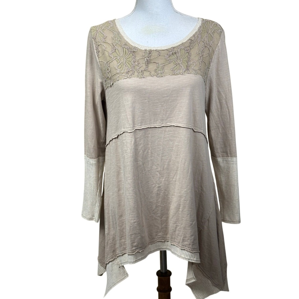 Sundance PM Cotton Lace Yoke Sharkbite Hem Tunic Romantic Bohemian Shabby Chic